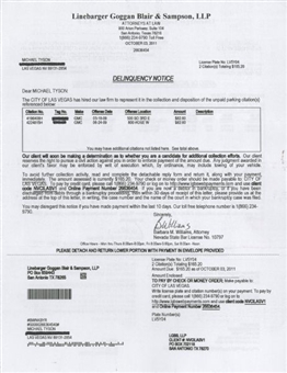 Mike Tyson Payment Delinquency Notice
